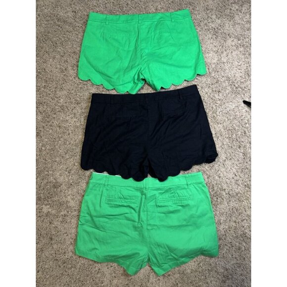 JCREW Green Black Linen Blend Scallop Hem Shorts Lot Of 3 Casual Preppy 16 READ - Picture 7 of 12